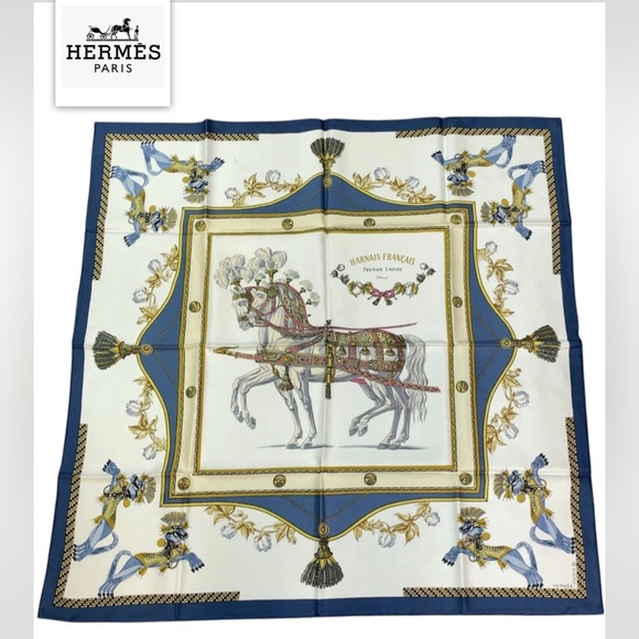HERMÉS Carré 90 Harnais Français Premier Empire Silk Scarf w/ Envelope